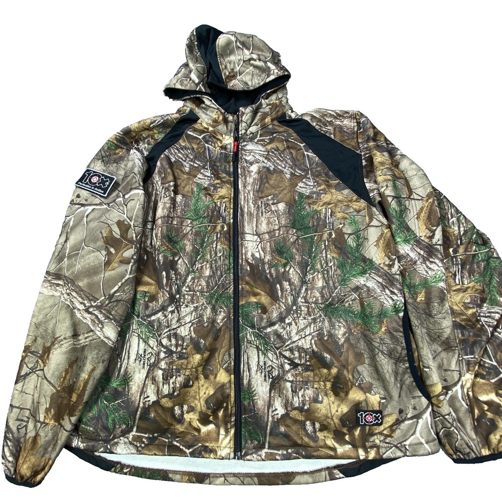 10X Realtree Hooded Jacket Men 2XL Camo Fleece Insulated Hunting Outdoors Zip Up